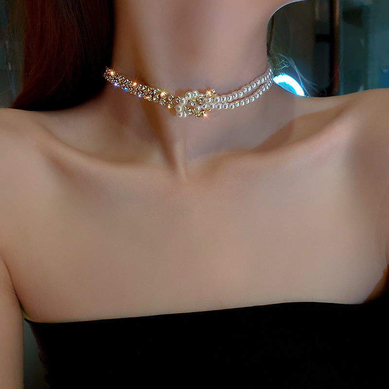 Pearl Crystal Choker Necklaces - Apex Bling