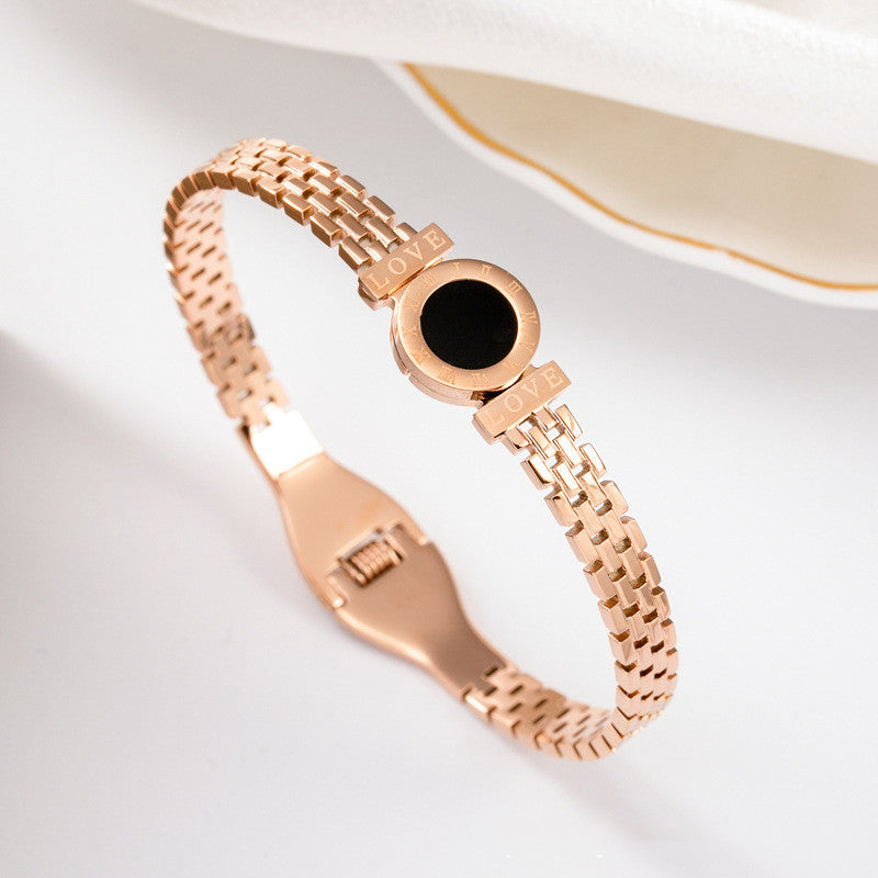 Hollow Numeral Roman Black Round Bracelet - Apex Bling